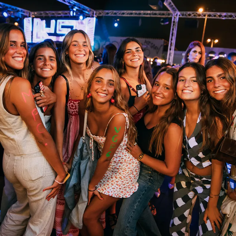 Group of female friends posing for photo Lust in Rio