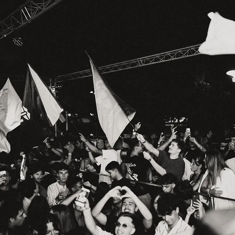 Crowd dancing and having fun black and white Lust in Rio