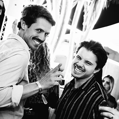 Two friends posing for photo Lust in Rio